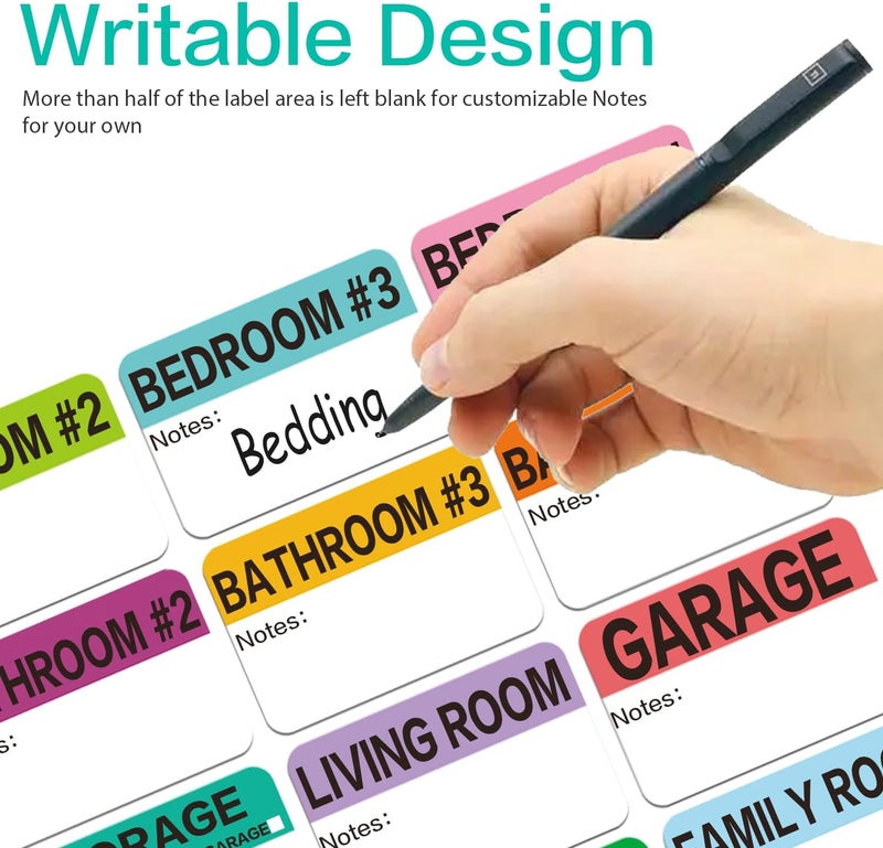 Lrogoe 600 Count 3 x 2 Large Home Moving Packing Box Labels for 3-4 Bedroom House with Writable Notes Areas, 17 Color Coded Moving Labels for Boxes + Fragile Moving Stickers + Heavy and Blank Labels - Image 3